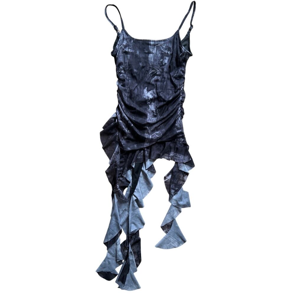Vintage Y2K Handkerchief Hem Babydoll Cami Tank Size 1 Black/Gray Mesh Indie